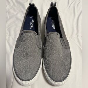 Sperry Top Side Women Seaside Quilted Suede Slip on Sneakers Gray 8 Memory Foam